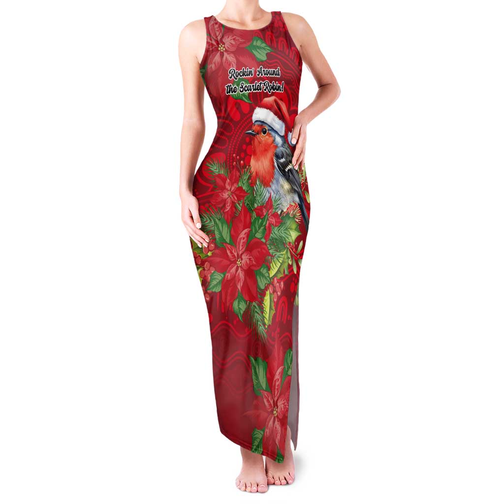 Australian Scarlet Robin Tank Maxi Dress Aboriginal Inspired Christmas - Aussie Hoodie