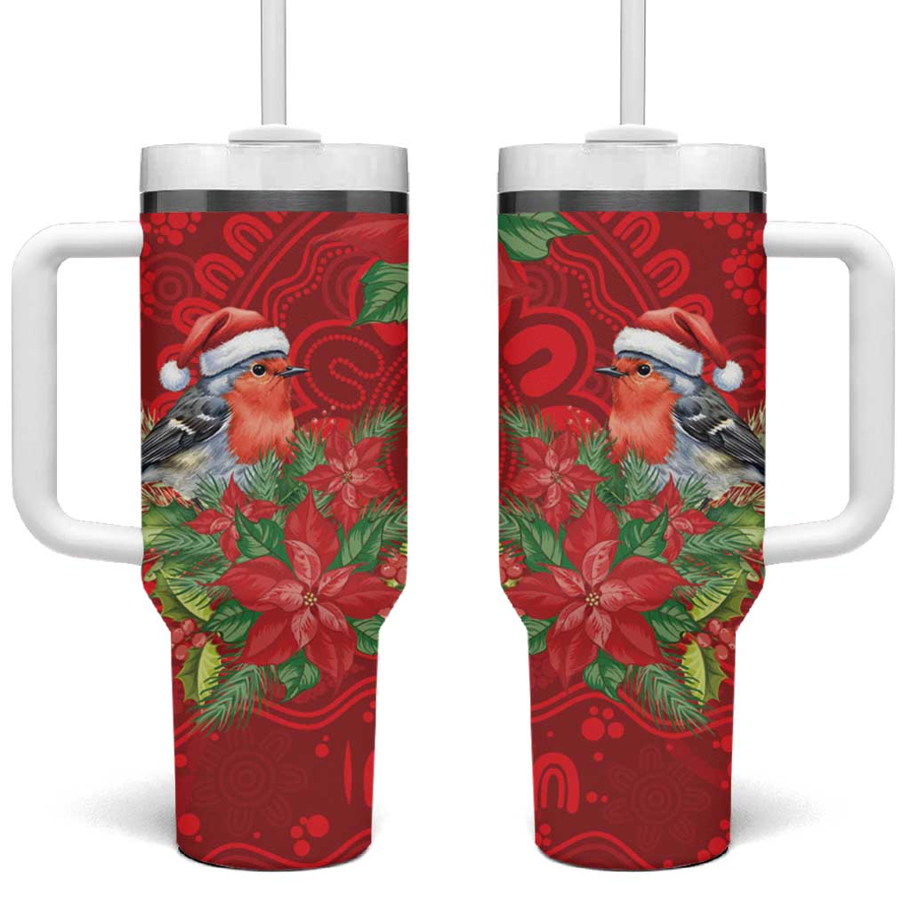 Australian Scarlet Robin Tumbler With Handle Aboriginal Inspired Christmas - Aussie Hoodie