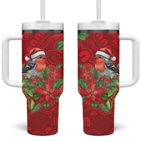 Australian Scarlet Robin Tumbler With Handle Aboriginal Inspired Christmas - Aussie Hoodie