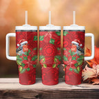 Australian Scarlet Robin Tumbler With Handle Aboriginal Inspired Christmas - Aussie Hoodie