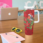 Australian Scarlet Robin Tumbler With Handle Aboriginal Inspired Christmas - Aussie Hoodie