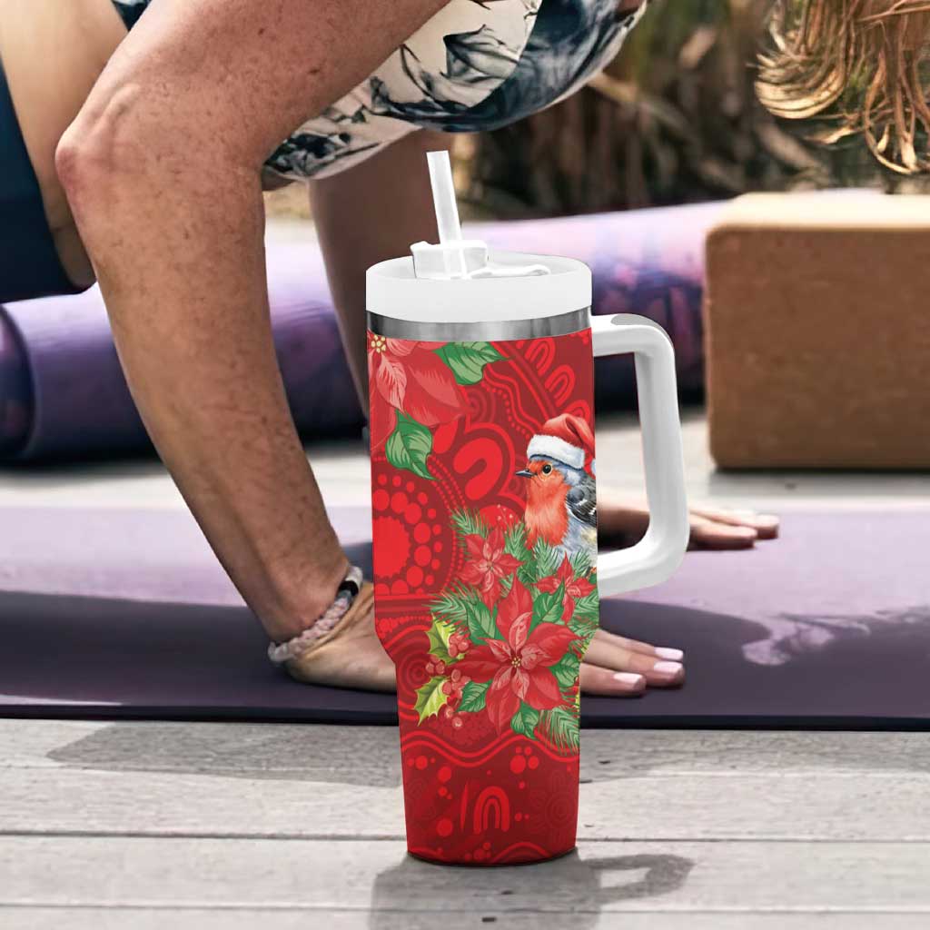 Australian Scarlet Robin Tumbler With Handle Aboriginal Inspired Christmas - Aussie Hoodie