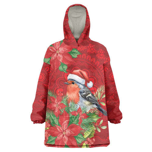 Australian Scarlet Robin Wearable Blanket Hoodie Aboriginal Inspired Christmas - Aussie Hoodie
