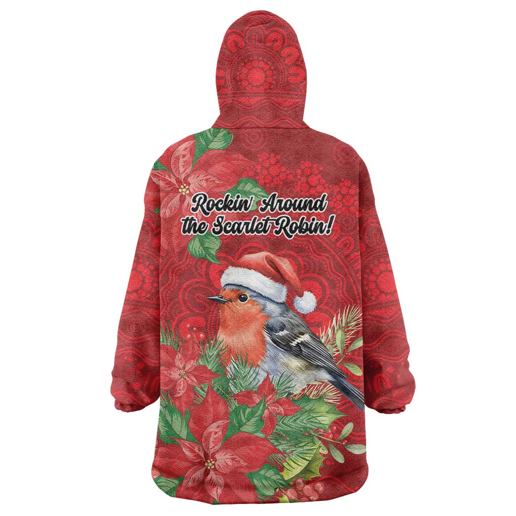 Australian Scarlet Robin Wearable Blanket Hoodie Aboriginal Inspired Christmas - Aussie Hoodie