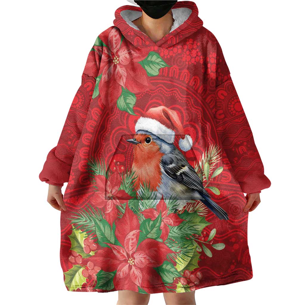 Australian Scarlet Robin Wearable Blanket Hoodie Aboriginal Inspired Christmas - Aussie Hoodie