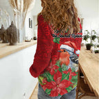 Australian Scarlet Robin Women Casual Shirt Aboriginal Inspired Christmas - Aussie Hoodie