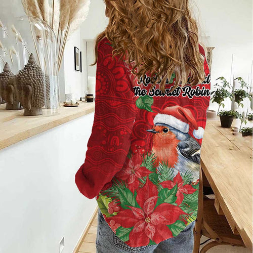 Australian Scarlet Robin Women Casual Shirt Aboriginal Inspired Christmas - Aussie Hoodie