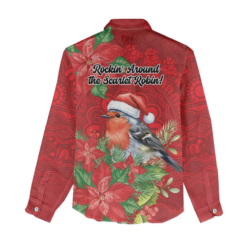 Australian Scarlet Robin Women Casual Shirt Aboriginal Inspired Christmas - Aussie Hoodie