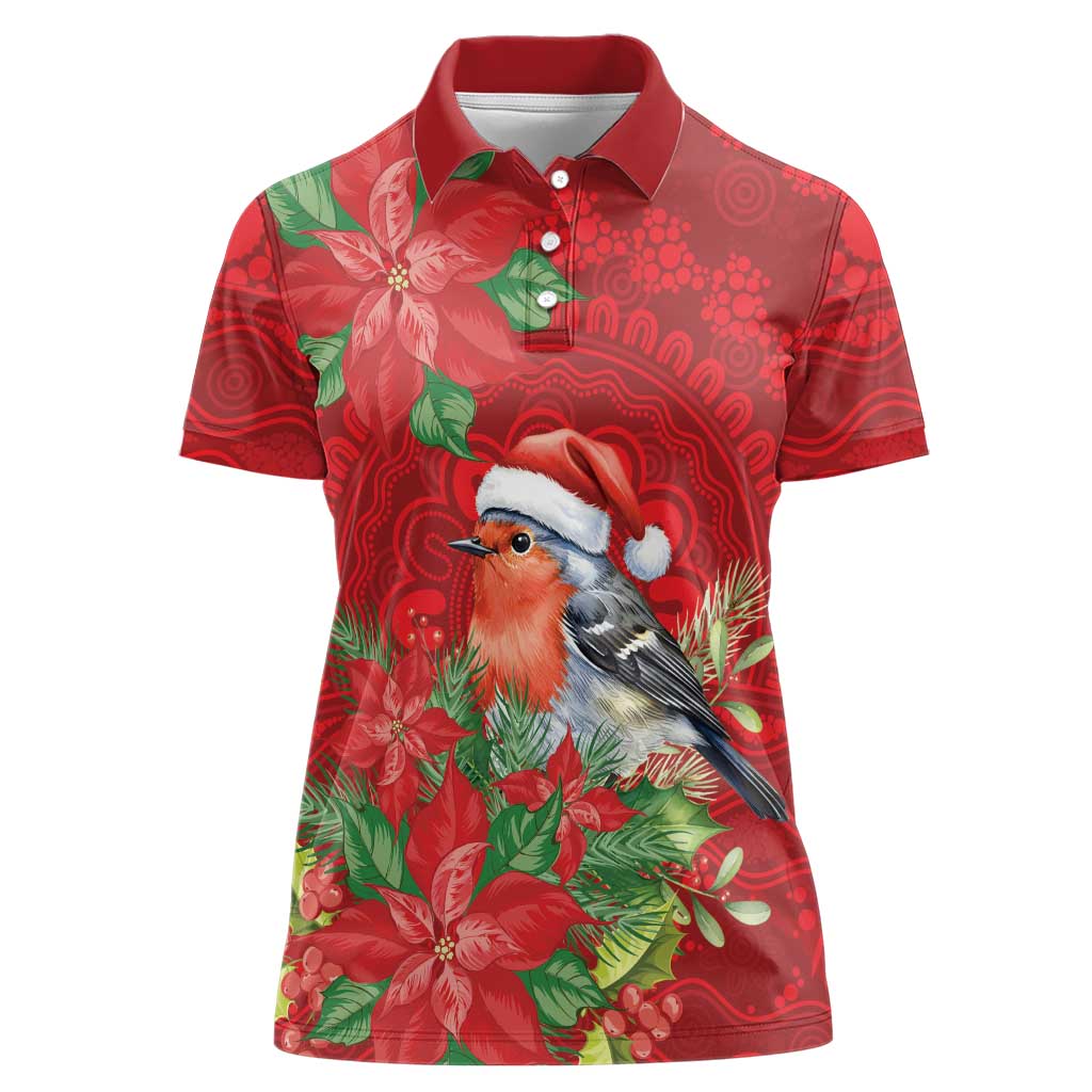 Australian Scarlet Robin Women Polo Shirt Aboriginal Inspired Christmas - Aussie Hoodie
