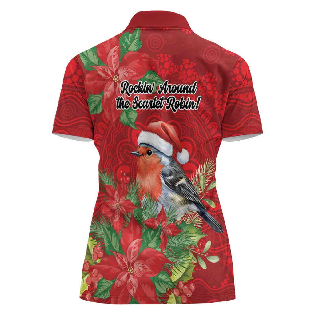 Australian Scarlet Robin Women Polo Shirt Aboriginal Inspired Christmas - Aussie Hoodie