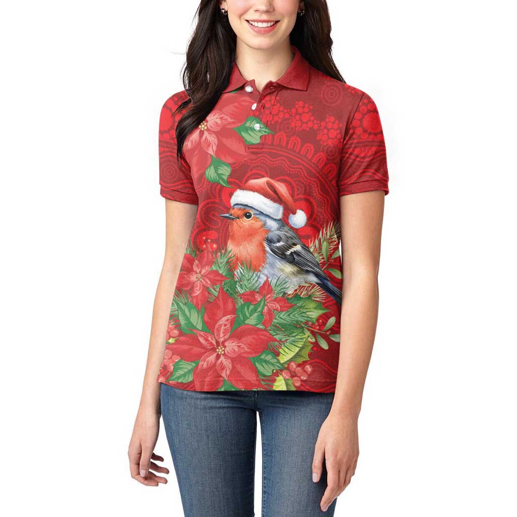 Australian Scarlet Robin Women Polo Shirt Aboriginal Inspired Christmas - Aussie Hoodie