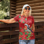 Australian Scarlet Robin Women Polo Shirt Aboriginal Inspired Christmas - Aussie Hoodie