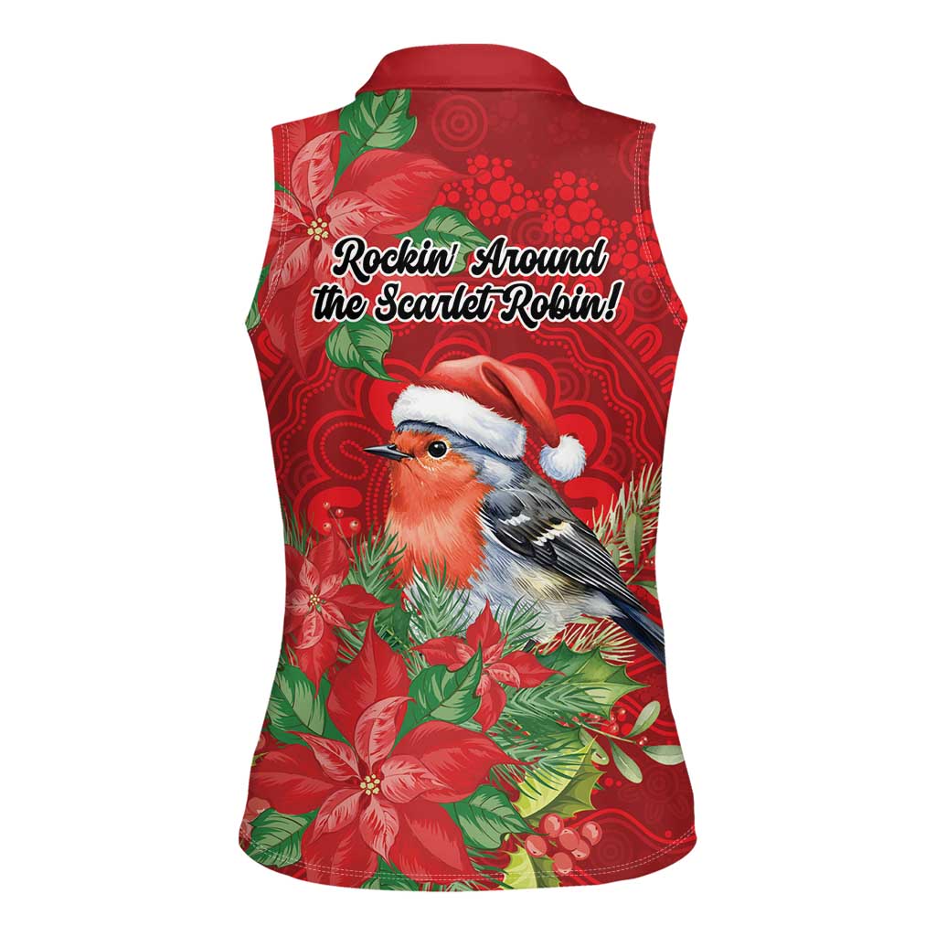 Australian Scarlet Robin Women Sleeveless Polo Shirt Aboriginal Inspired Christmas - Aussie Hoodie
