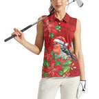 Australian Scarlet Robin Women Sleeveless Polo Shirt Aboriginal Inspired Christmas - Aussie Hoodie
