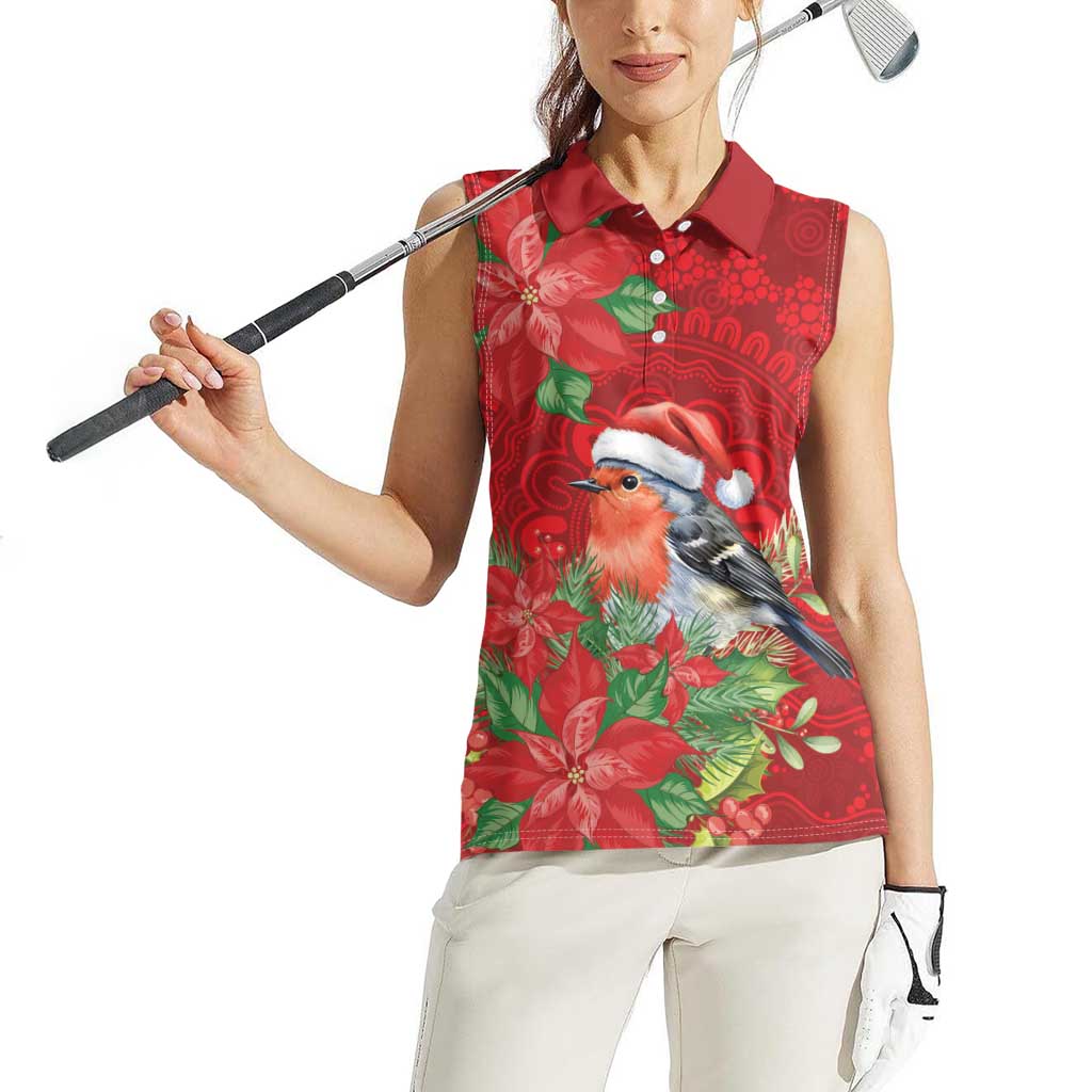 Australian Scarlet Robin Women Sleeveless Polo Shirt Aboriginal Inspired Christmas - Aussie Hoodie