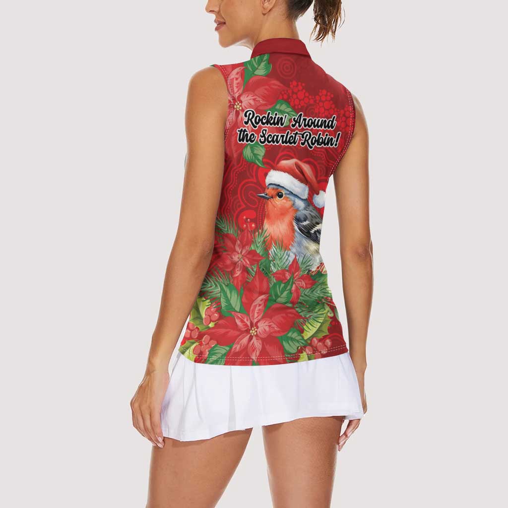 Australian Scarlet Robin Women Sleeveless Polo Shirt Aboriginal Inspired Christmas - Aussie Hoodie