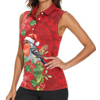 Australian Scarlet Robin Women Sleeveless Polo Shirt Aboriginal Inspired Christmas - Aussie Hoodie