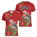 Australian Scarlet Robin Women V-Neck T-Shirt Aboriginal Inspired Christmas - Aussie Hoodie