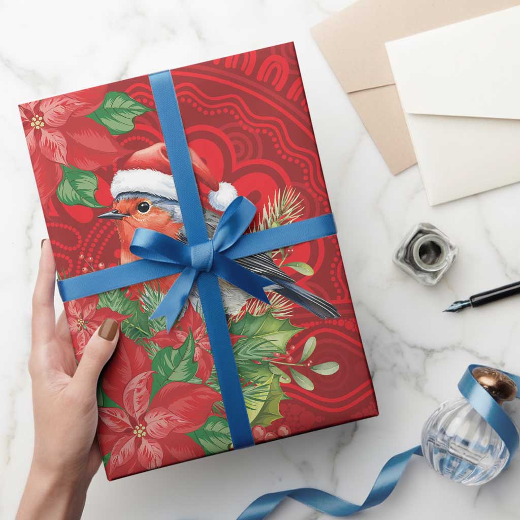 Australian Scarlet Robin Wrapping Paper Aboriginal Inspired Christmas - Aussie Hoodie