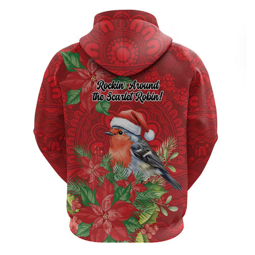 Australian Scarlet Robin Zip Hoodie Aboriginal Inspired Christmas - Aussie Hoodie