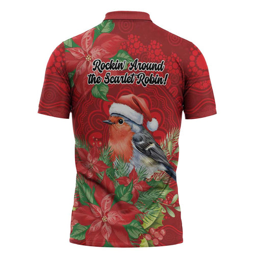 Australian Scarlet Robin Zipper Polo Shirt Aboriginal Inspired Christmas - Aussie Hoodie