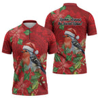 Australian Scarlet Robin Zipper Polo Shirt Aboriginal Inspired Christmas - Aussie Hoodie
