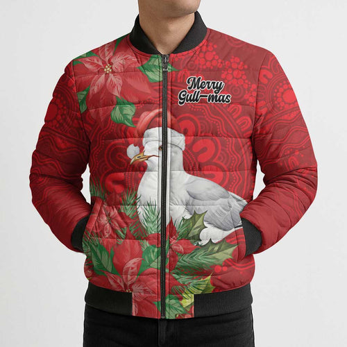 Australian Silver Gull Bomber Puffer Jacket Aboriginal Inspired Christmas - Aussie Hoodie