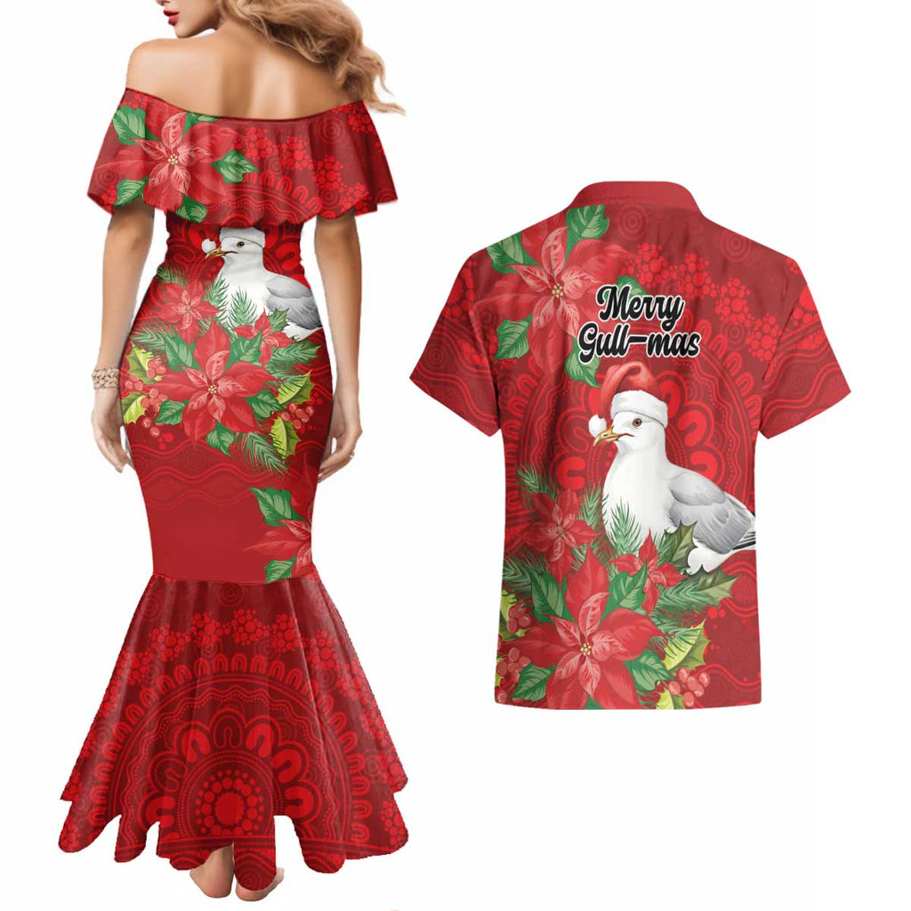 Australian Silver Gull Couples Matching Mermaid Dress and Hawaiian Shirt Aboriginal Inspired Christmas - Aussie Hoodie