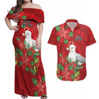Australian Silver Gull Couples Matching Off Shoulder Maxi Dress and Hawaiian Shirt Aboriginal Inspired Christmas - Aussie Hoodie