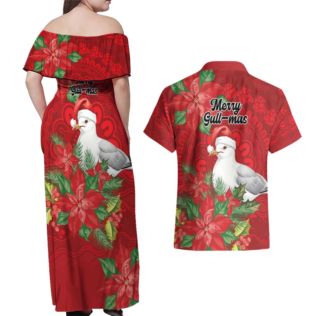 Australian Silver Gull Couples Matching Off Shoulder Maxi Dress and Hawaiian Shirt Aboriginal Inspired Christmas - Aussie Hoodie