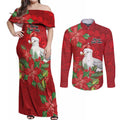 Australian Silver Gull Couples Matching Off Shoulder Maxi Dress and Long Sleeve Button Shirt Aboriginal Inspired Christmas - Aussie Hoodie