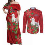 Australian Silver Gull Couples Matching Off Shoulder Maxi Dress and Long Sleeve Button Shirt Aboriginal Inspired Christmas - Aussie Hoodie