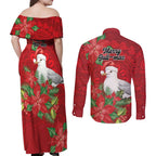 Australian Silver Gull Couples Matching Off Shoulder Maxi Dress and Long Sleeve Button Shirt Aboriginal Inspired Christmas - Aussie Hoodie