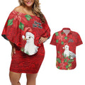 Australian Silver Gull Couples Matching Off Shoulder Short Dress and Hawaiian Shirt Aboriginal Inspired Christmas - Aussie Hoodie