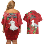 Australian Silver Gull Couples Matching Off Shoulder Short Dress and Hawaiian Shirt Aboriginal Inspired Christmas - Aussie Hoodie