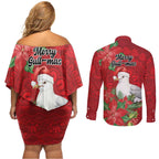 Australian Silver Gull Couples Matching Off Shoulder Short Dress and Long Sleeve Button Shirt Aboriginal Inspired Christmas - Aussie Hoodie