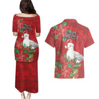 Australian Silver Gull Couples Matching Puletasi and Hawaiian Shirt Aboriginal Inspired Christmas - Aussie Hoodie