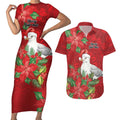 Australian Silver Gull Couples Matching Short Sleeve Bodycon Dress and Hawaiian Shirt Aboriginal Inspired Christmas - Aussie Hoodie
