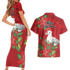 Australian Silver Gull Couples Matching Short Sleeve Bodycon Dress and Hawaiian Shirt Aboriginal Inspired Christmas - Aussie Hoodie