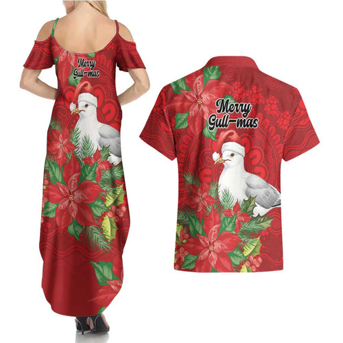 Australian Silver Gull Couples Matching Summer Maxi Dress and Hawaiian Shirt Aboriginal Inspired Christmas - Aussie Hoodie
