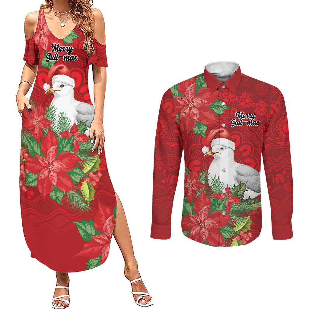 Australian Silver Gull Couples Matching Summer Maxi Dress and Long Sleeve Button Shirt Aboriginal Inspired Christmas - Aussie Hoodie