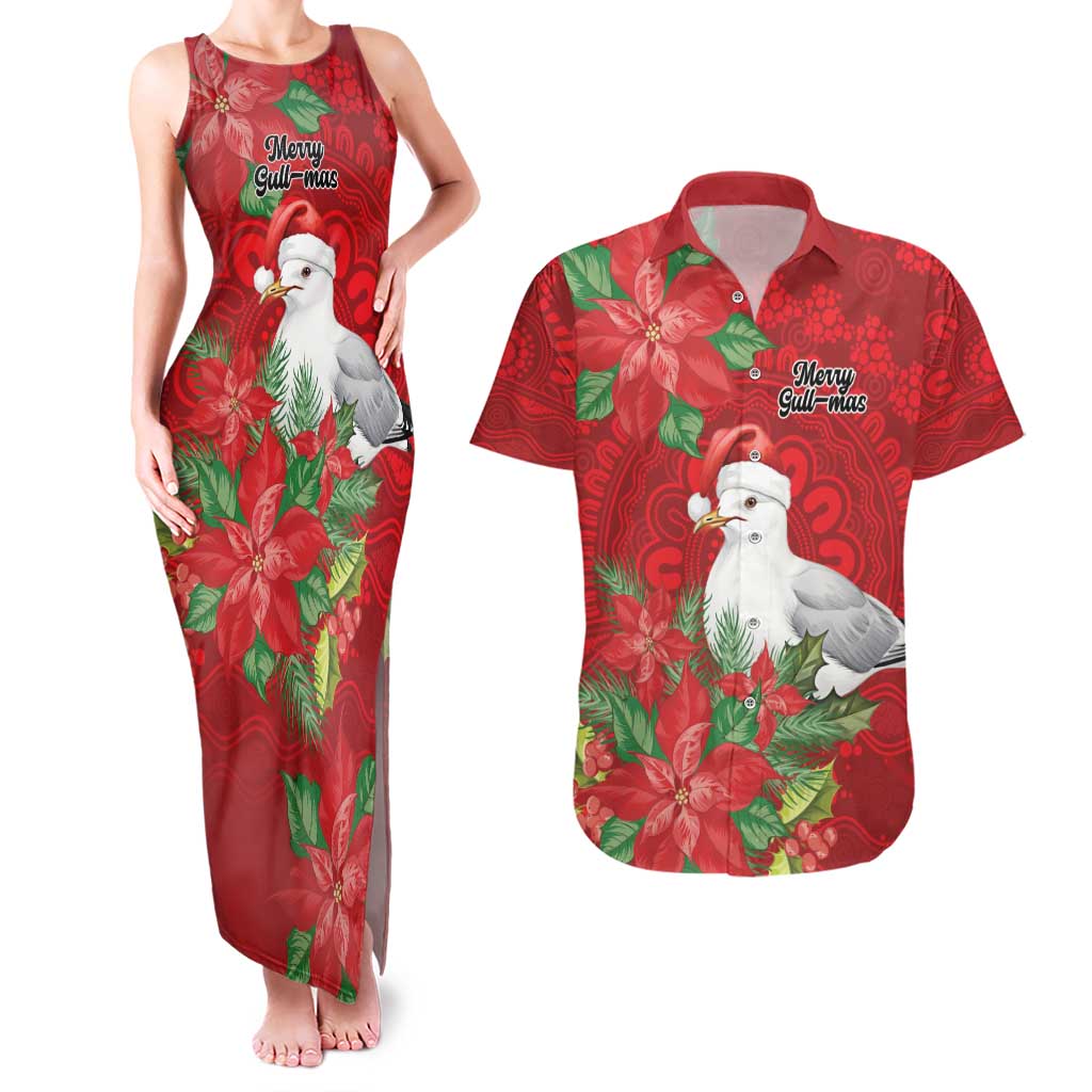 Australian Silver Gull Couples Matching Tank Maxi Dress and Hawaiian Shirt Aboriginal Inspired Christmas - Aussie Hoodie
