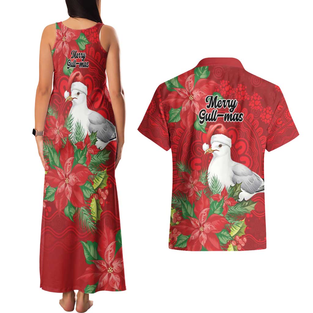 Australian Silver Gull Couples Matching Tank Maxi Dress and Hawaiian Shirt Aboriginal Inspired Christmas - Aussie Hoodie