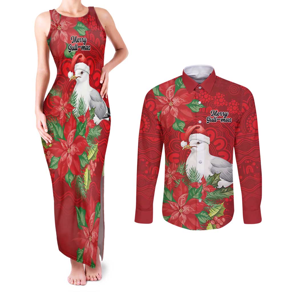 Australian Silver Gull Couples Matching Tank Maxi Dress and Long Sleeve Button Shirt Aboriginal Inspired Christmas - Aussie Hoodie