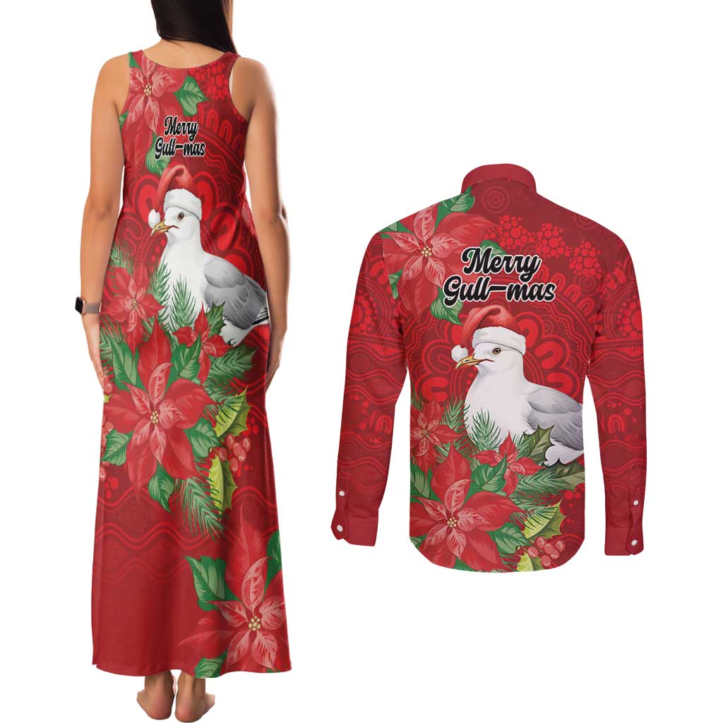 Australian Silver Gull Couples Matching Tank Maxi Dress and Long Sleeve Button Shirt Aboriginal Inspired Christmas - Aussie Hoodie
