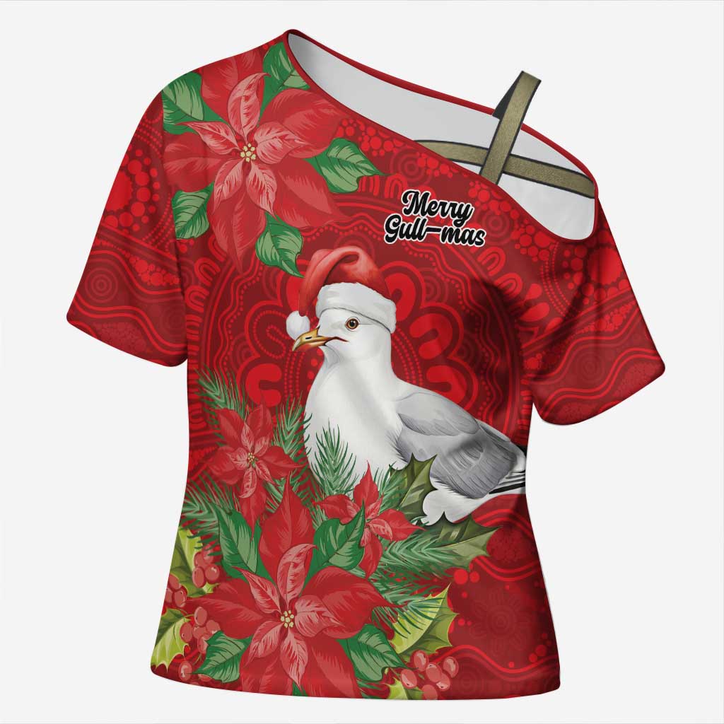 Australian Silver Gull Cross Shoulder Shirt Aboriginal Inspired Christmas - Aussie Hoodie