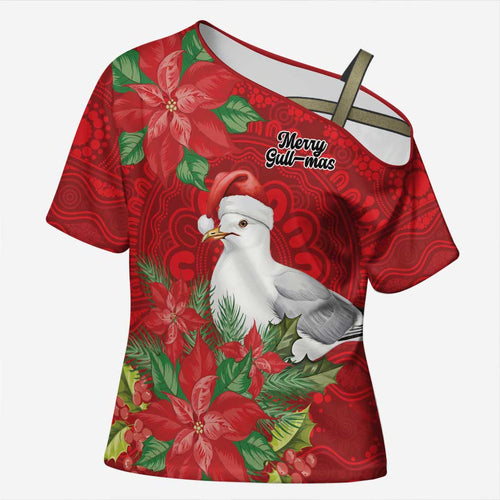 Australian Silver Gull Cross Shoulder Shirt Aboriginal Inspired Christmas - Aussie Hoodie