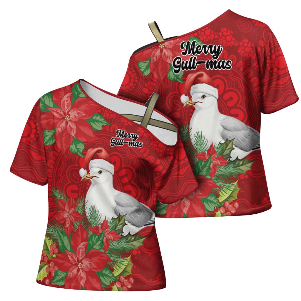 Australian Silver Gull Cross Shoulder Shirt Aboriginal Inspired Christmas - Aussie Hoodie