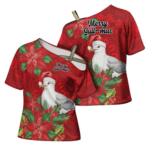 Australian Silver Gull Cross Shoulder Shirt Aboriginal Inspired Christmas - Aussie Hoodie