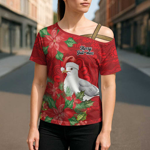 Australian Silver Gull Cross Shoulder Shirt Aboriginal Inspired Christmas - Aussie Hoodie